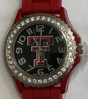 Texas Tech Red Raiders Ladies Crystals Watch, Red Band, NCAA